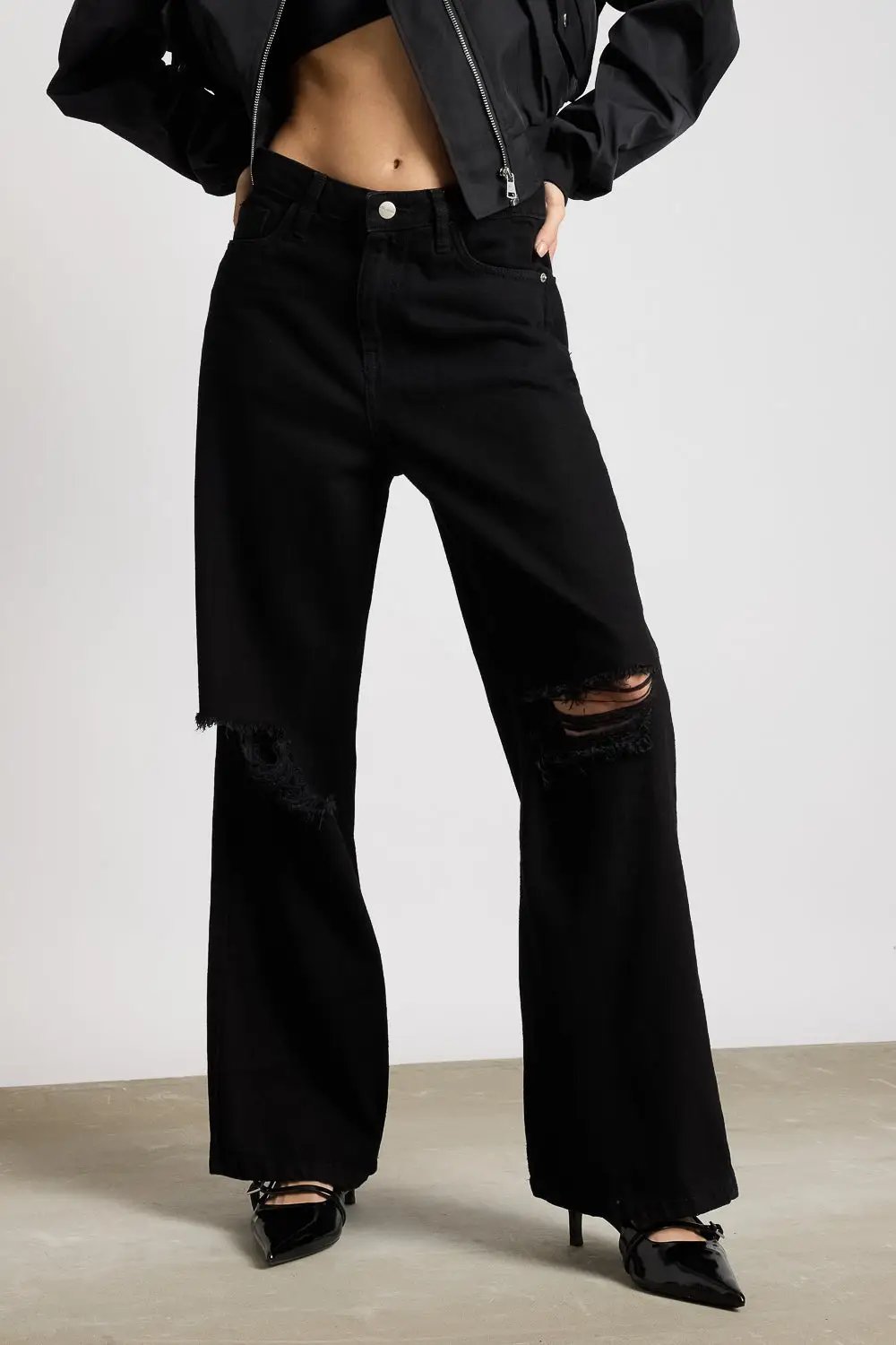 Coal Washed Women's Wide Jeans