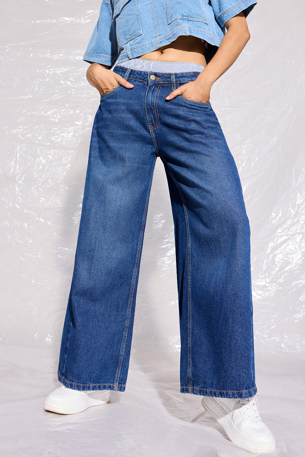 Low-Rise Wide Leg Boxer Jeans