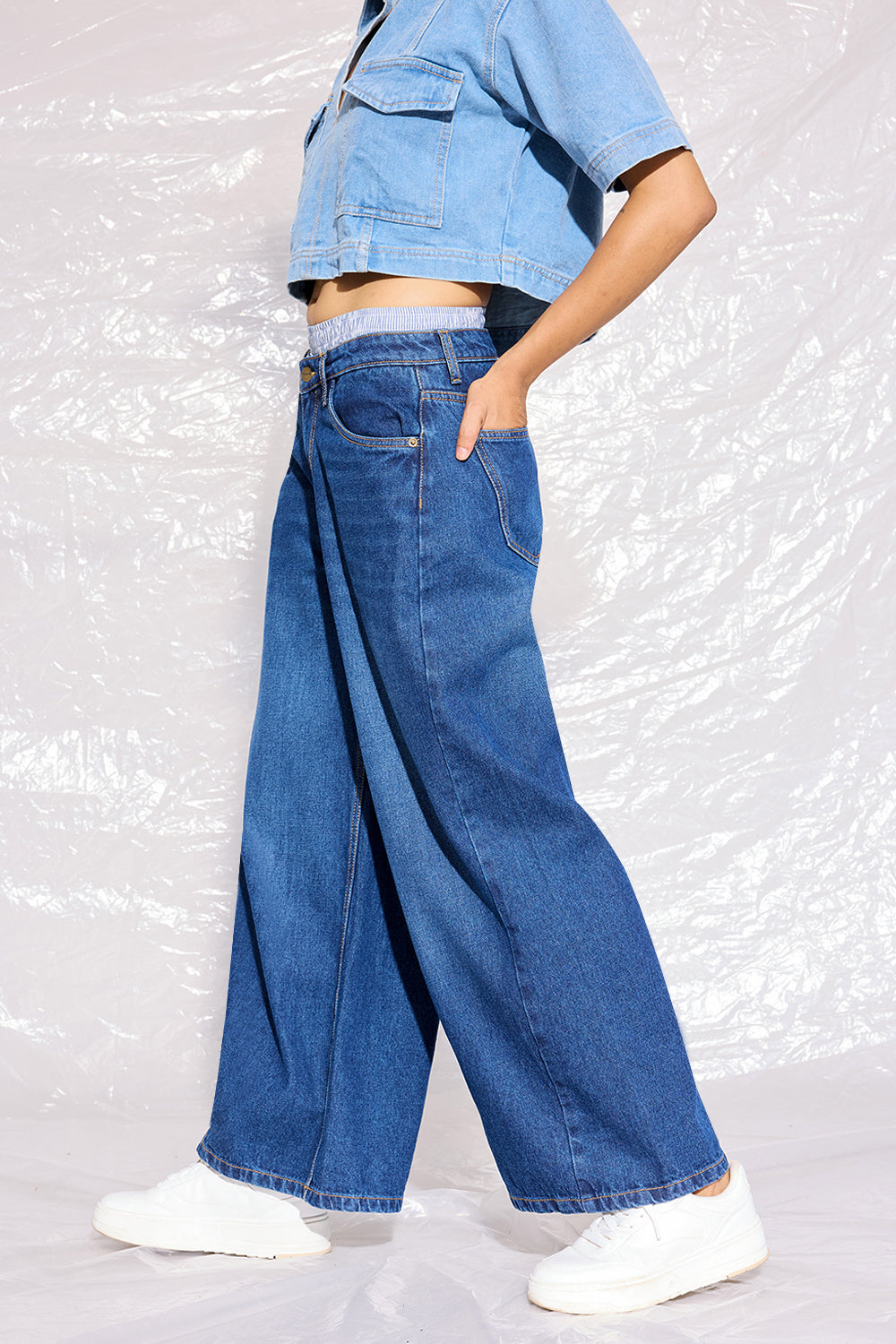 Low-Rise Wide Leg Boxer Jeans