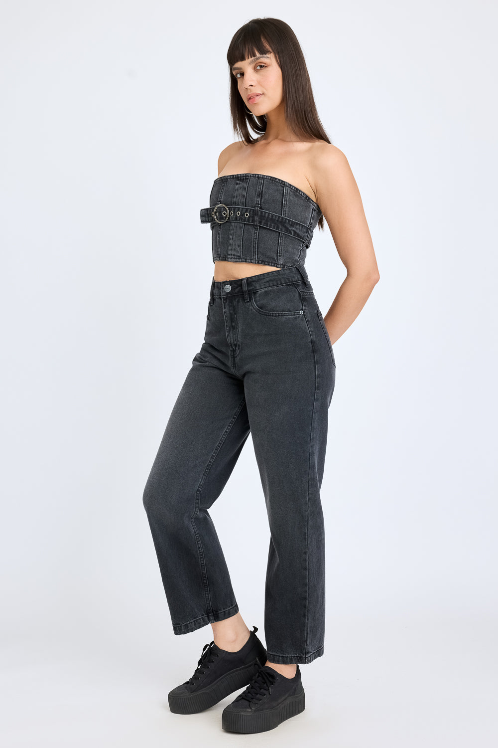 Charcoal Belted Tube Denim Top