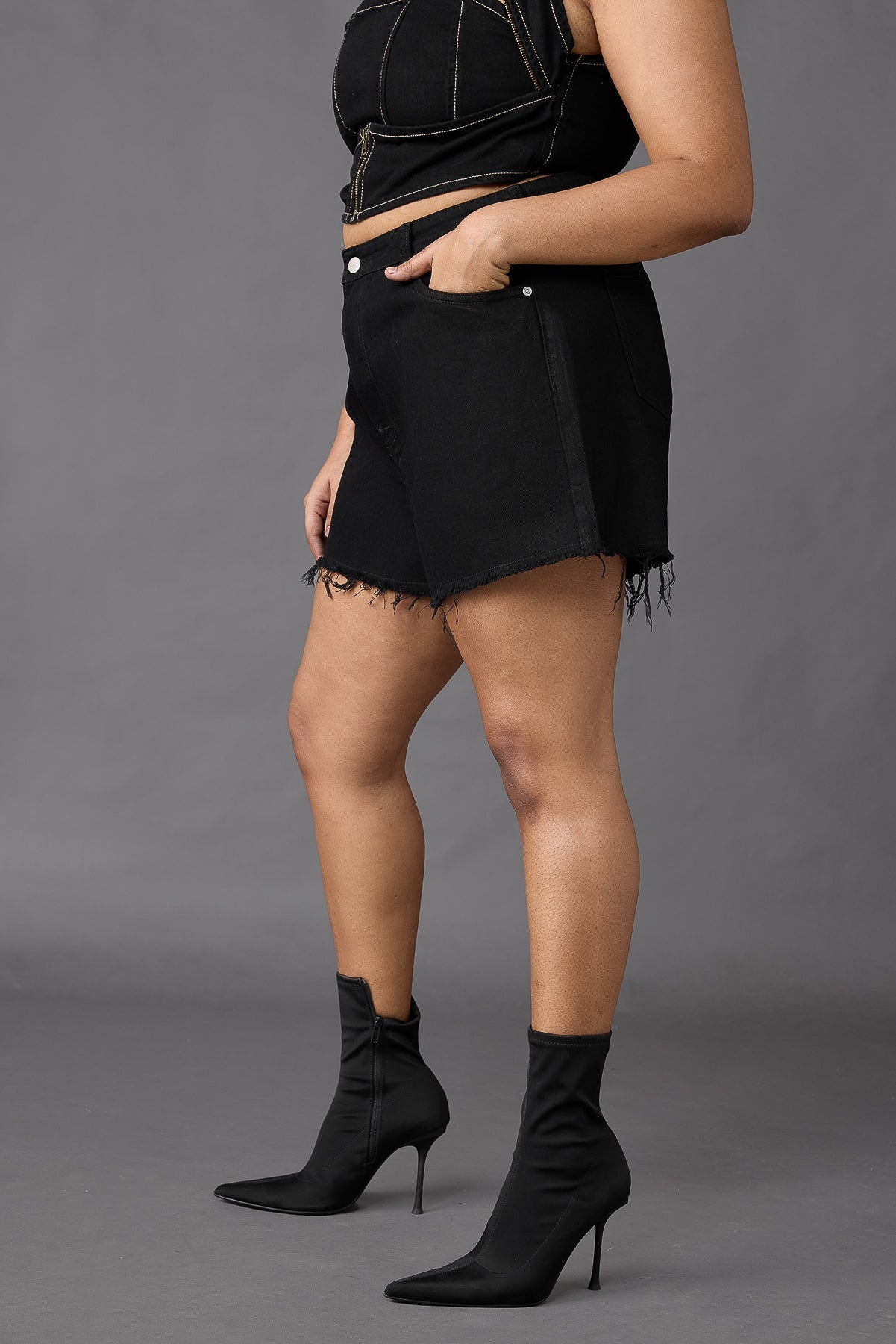 Curve Black Frayed Shorts