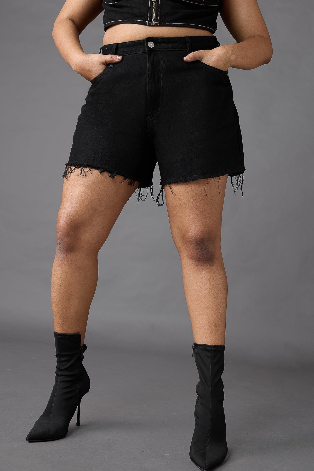 Curve Black Frayed Shorts