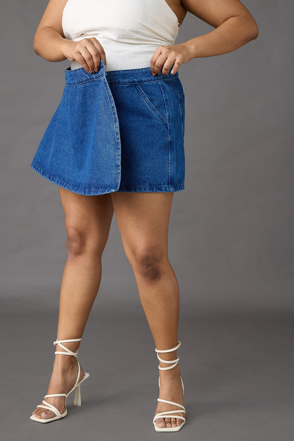 Curve Dark Blue Denim Skort