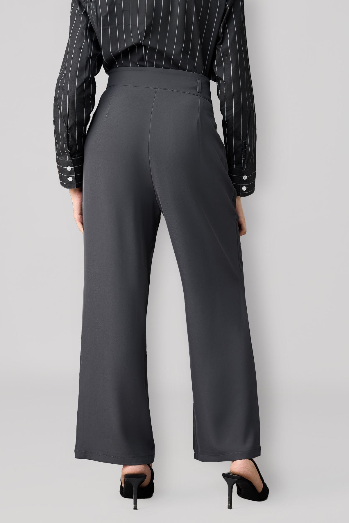 Charcoal Grey Pleated Women's Straight Korean Pants