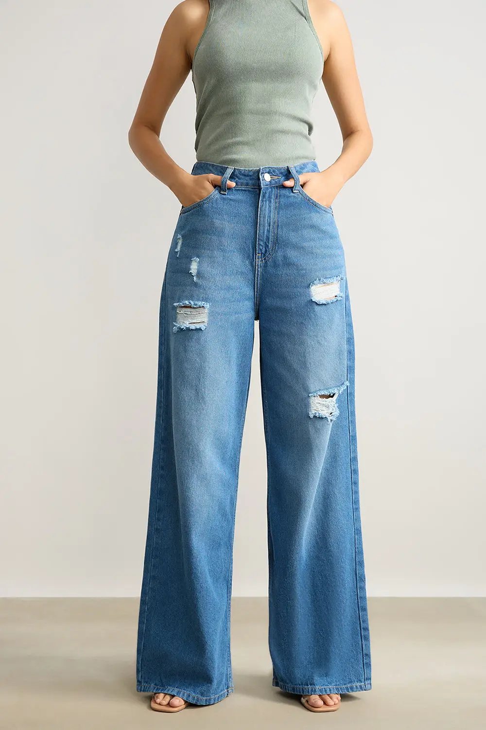 Blue High Waisted Women's Super Wide Jeans