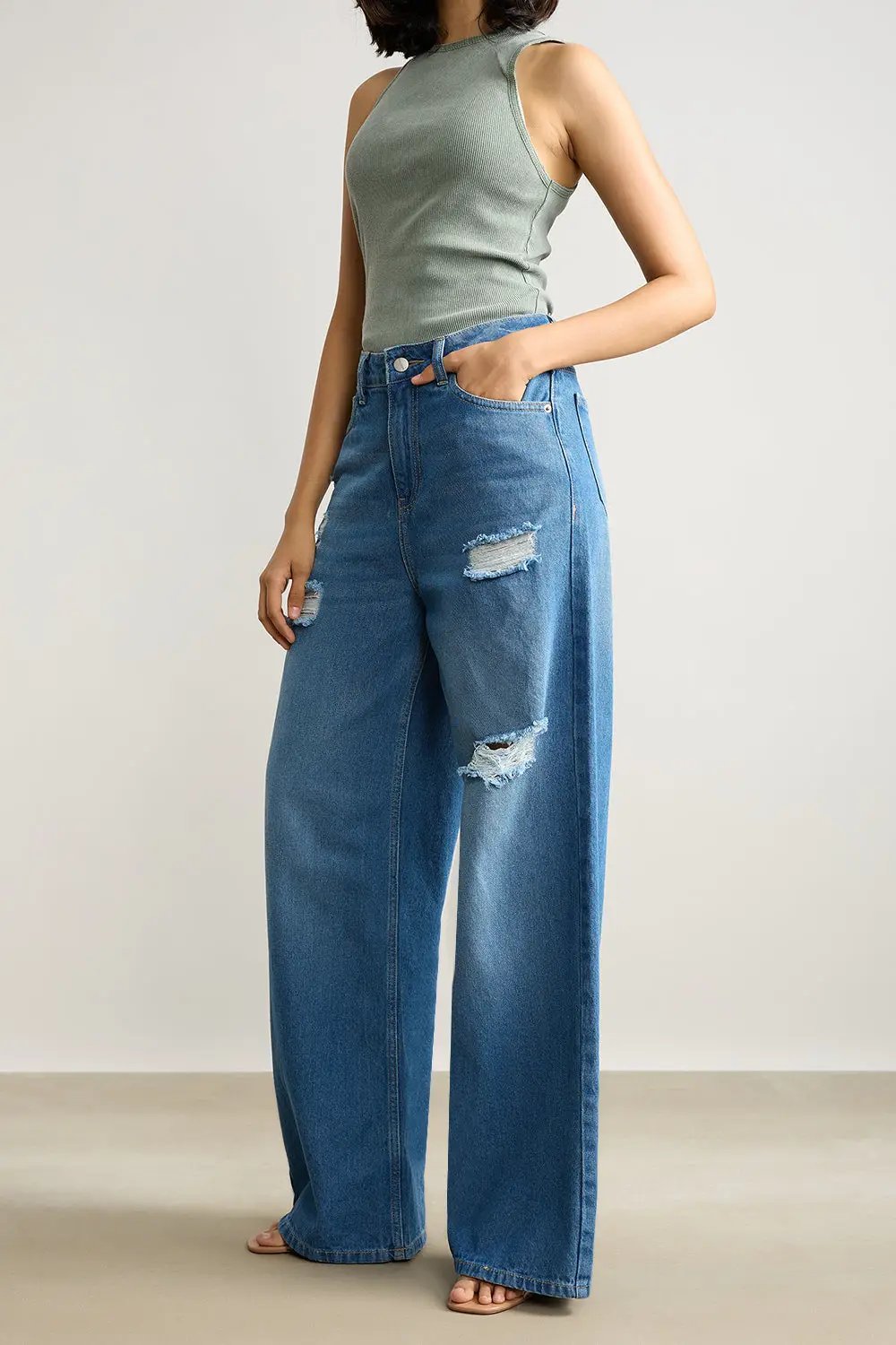 Blue High Waisted Women's Super Wide Jeans