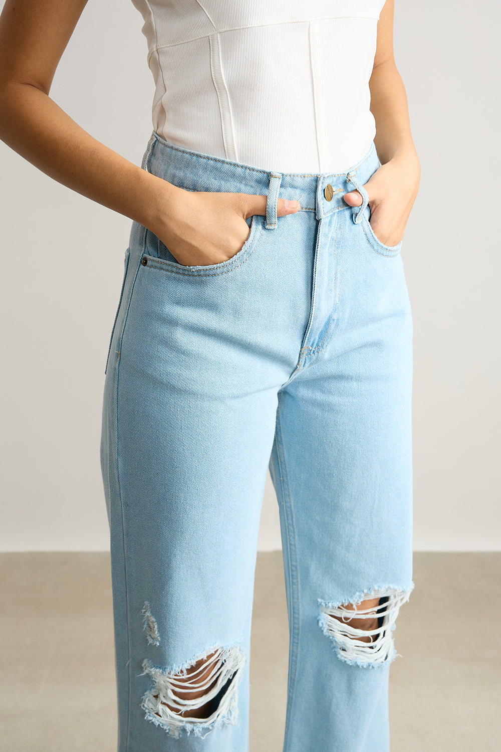 True Blue Distressed Women's Wide Leg Jeans