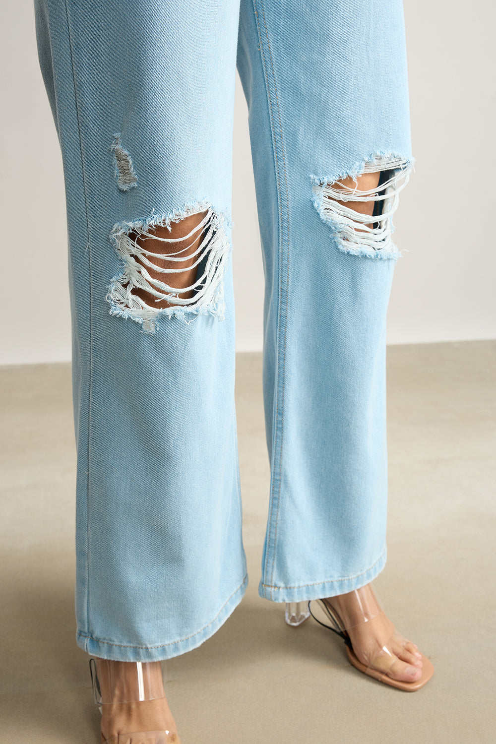 True Blue Distressed Women's Wide Leg Jeans
