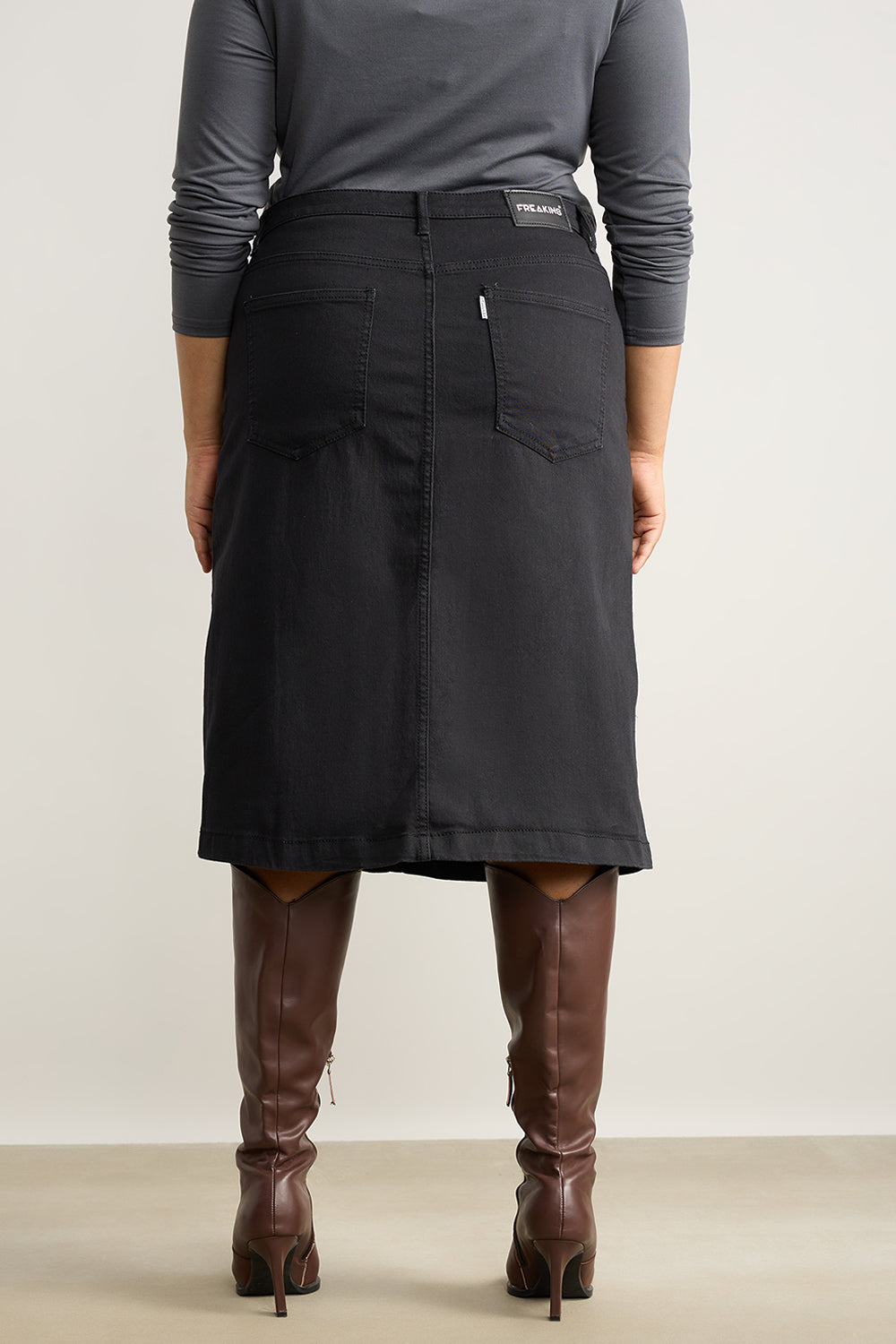 Denim Jet Black Curve Hug Skirt