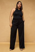 Curve Pitch Black Elasticated Straight Korean Pants