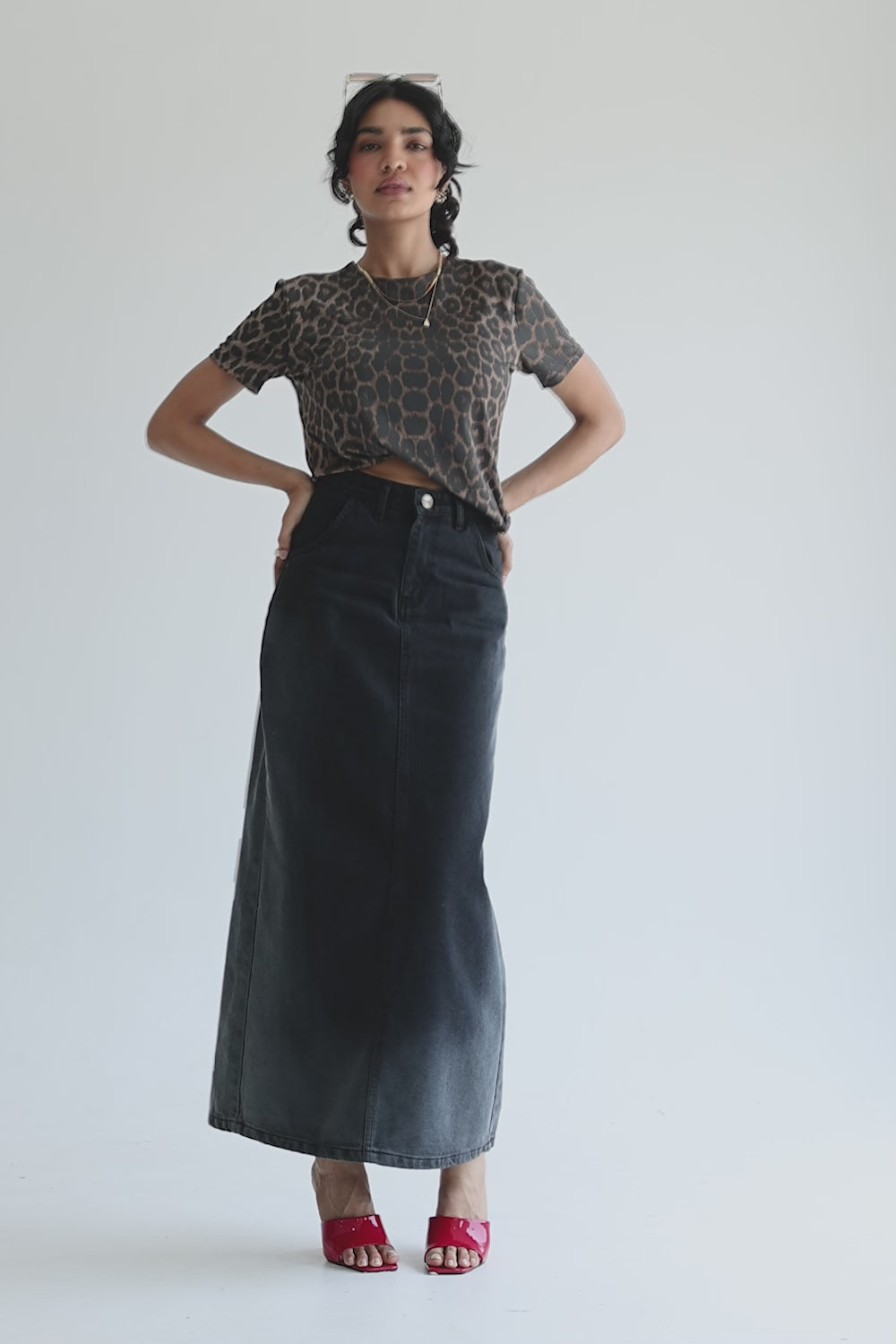 Moonfade Long Straight Denim Skirt