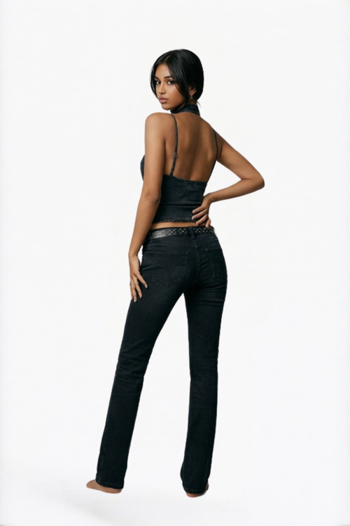Black Washed Grommet Halter Top
