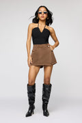 Pecan Brown Asymmetric Skort