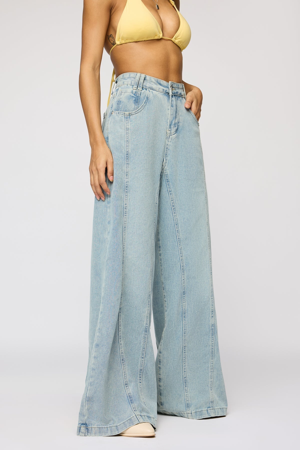 Dew Blue Women's Flared Korean Pants