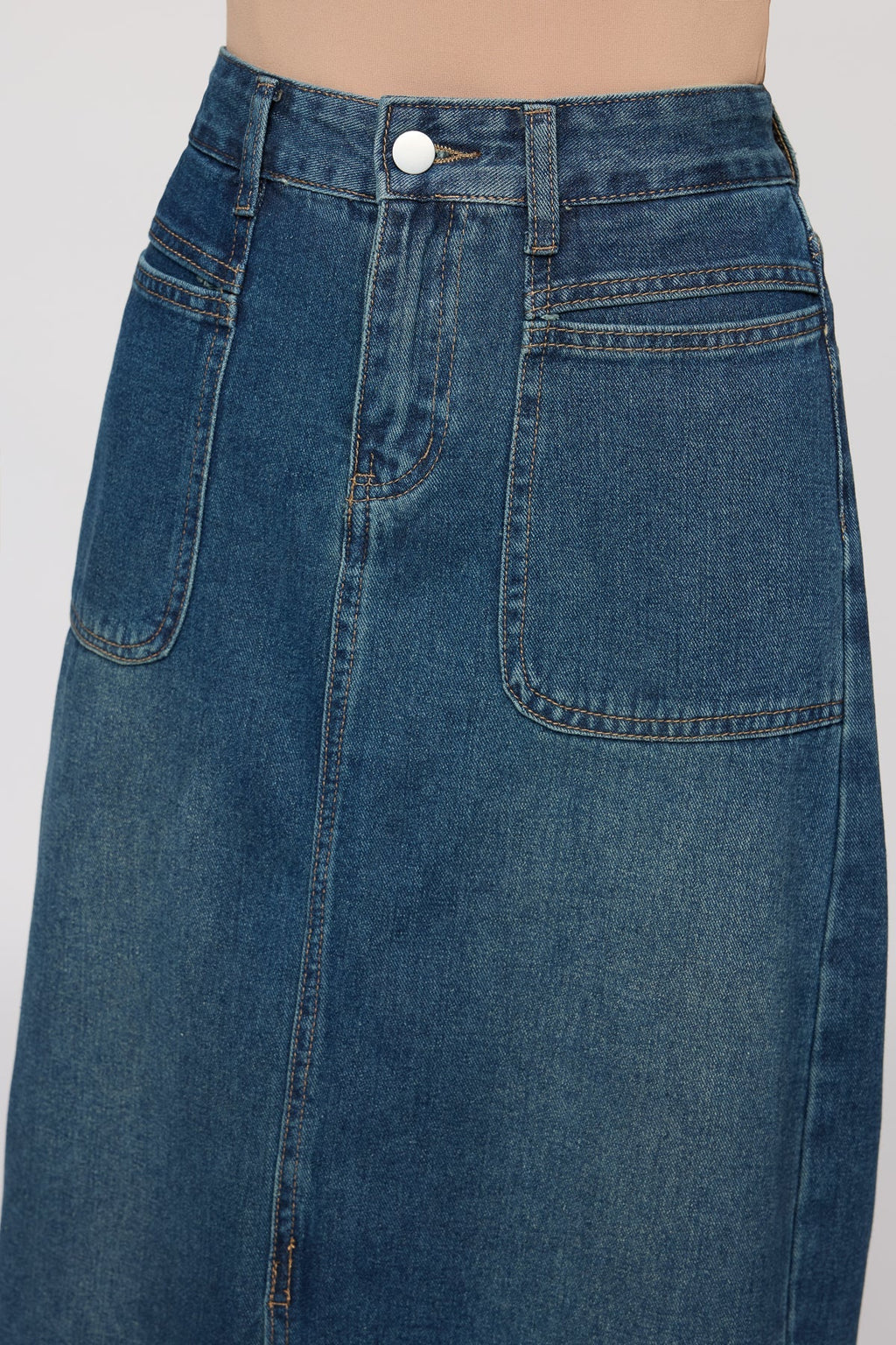 Eden Blue Front Slit Denim Midi Skirt