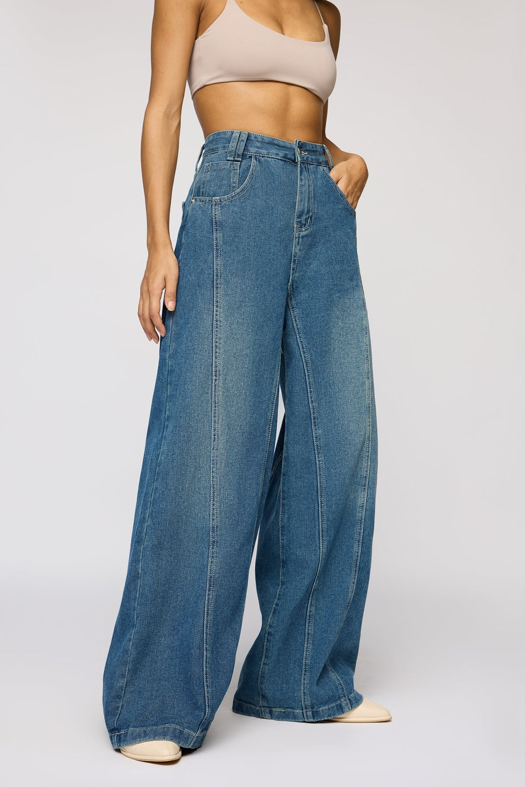 Classic Navy Women's Flared Denim Korean Pants