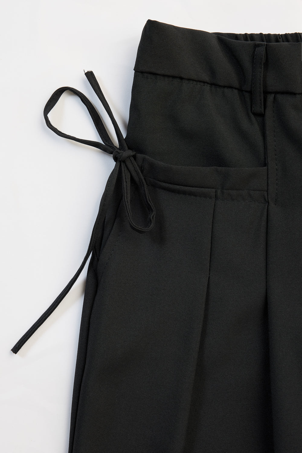 Black Pleated Knot Women's Wide Korean Pants