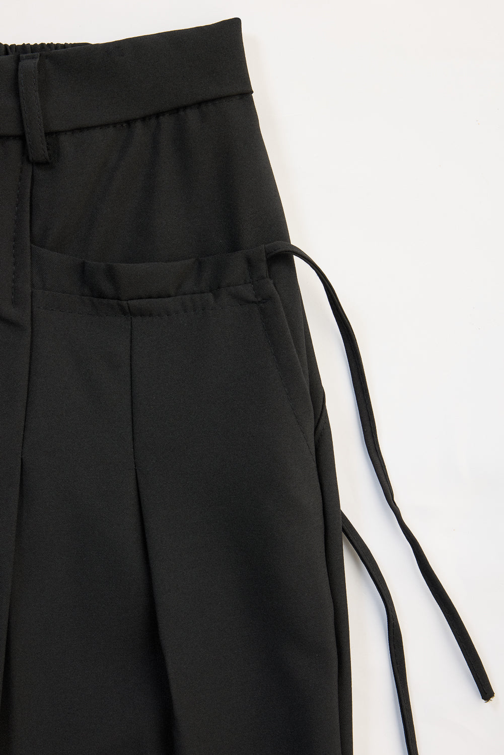 Black Pleated Knot Women's Wide Korean Pants