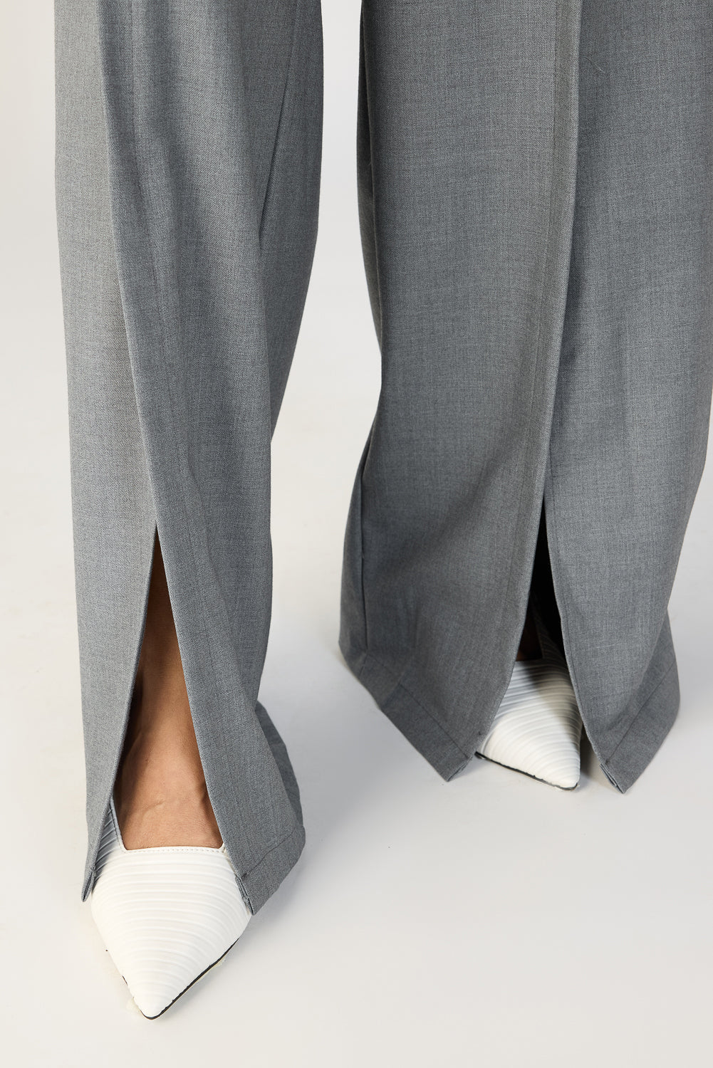 Slubbed Grey Front Slited Women's Flare Korean Pants