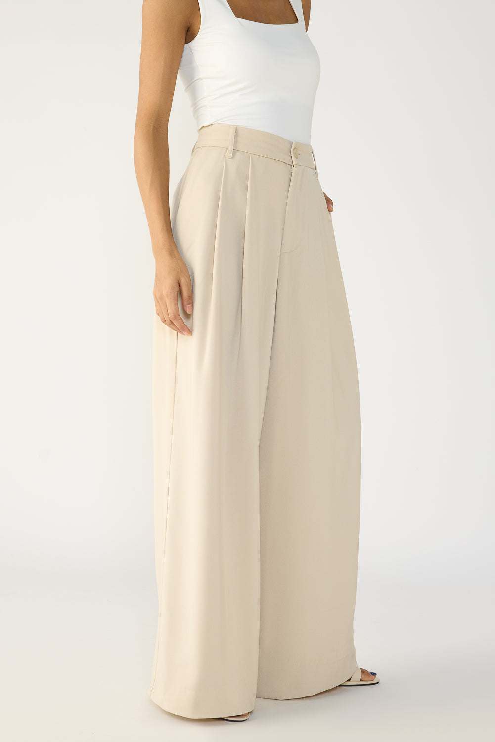 Light Khaki Formal Women's Flared Korean Pants