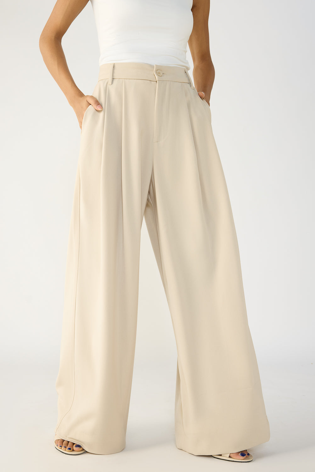 Light Khaki Formal Women's Flared Korean Pants
