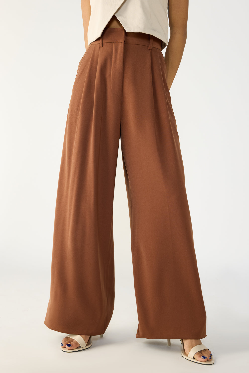 Downtown Brown Adjustable Pleated Women's Straight Korean Pants