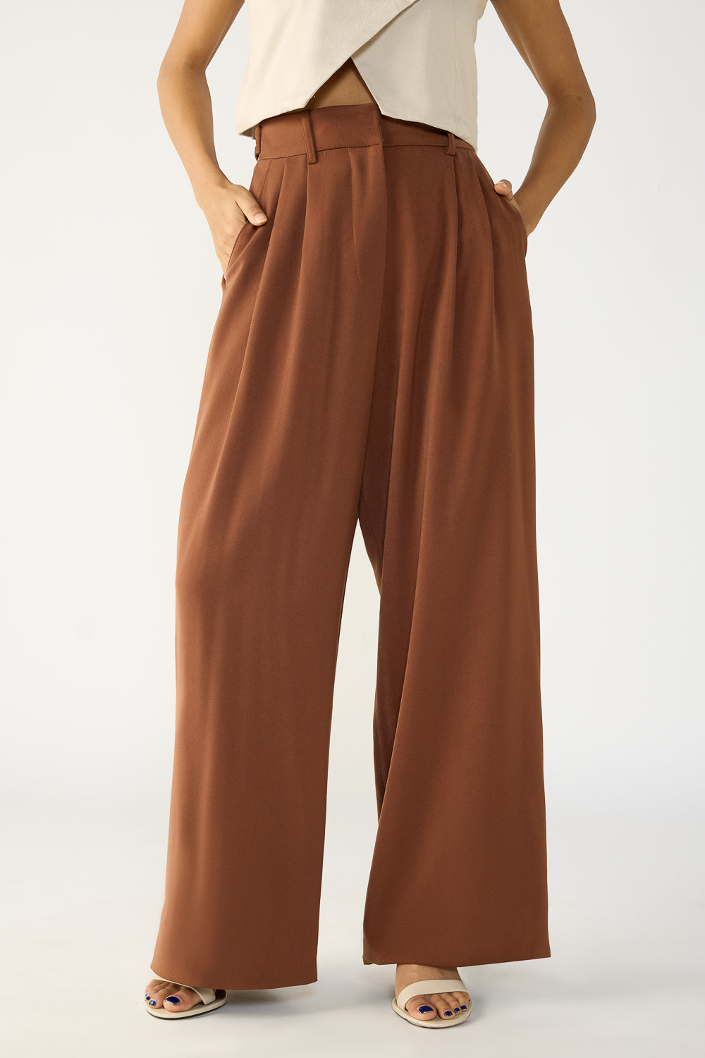 Downtown Brown Adjustable Pleated Women's Straight Korean Pants
