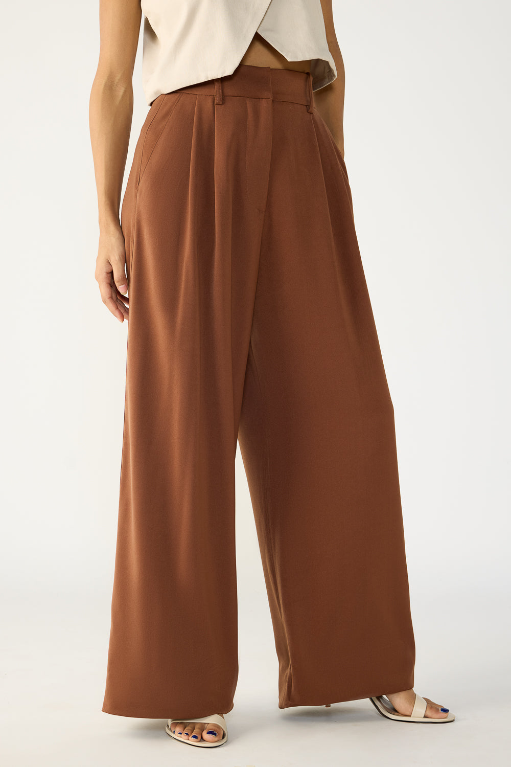 Downtown Brown Adjustable Pleated Women's Straight Korean Pants