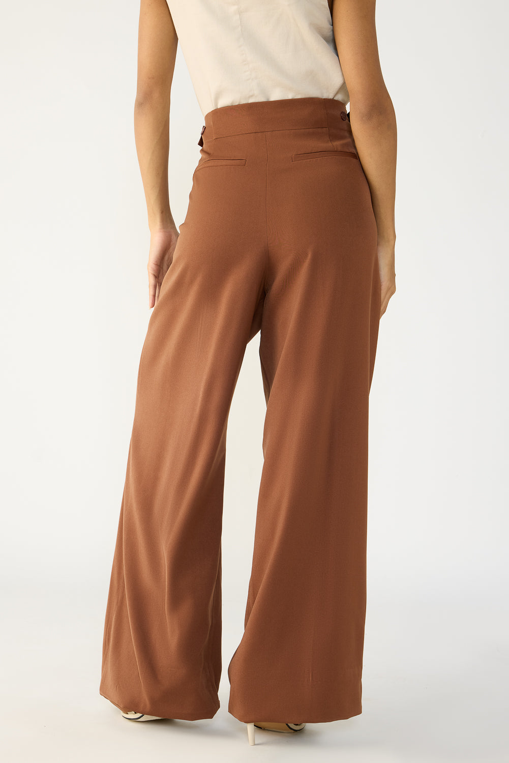 Downtown Brown Adjustable Pleated Women's Straight Korean Pants