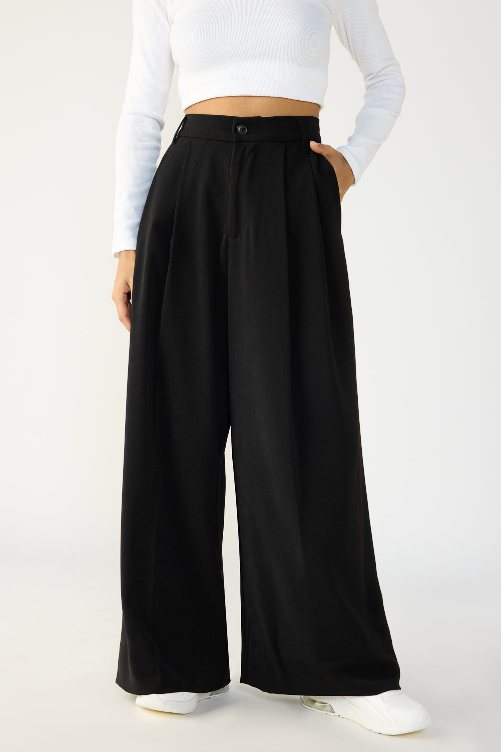 Black Women's Baggy Wide Formal Korean Pants