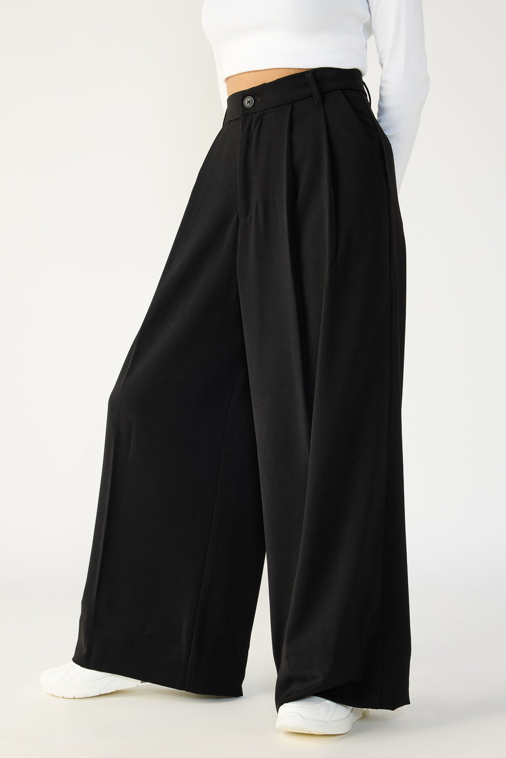 Black Women's Baggy Wide Formal Korean Pants