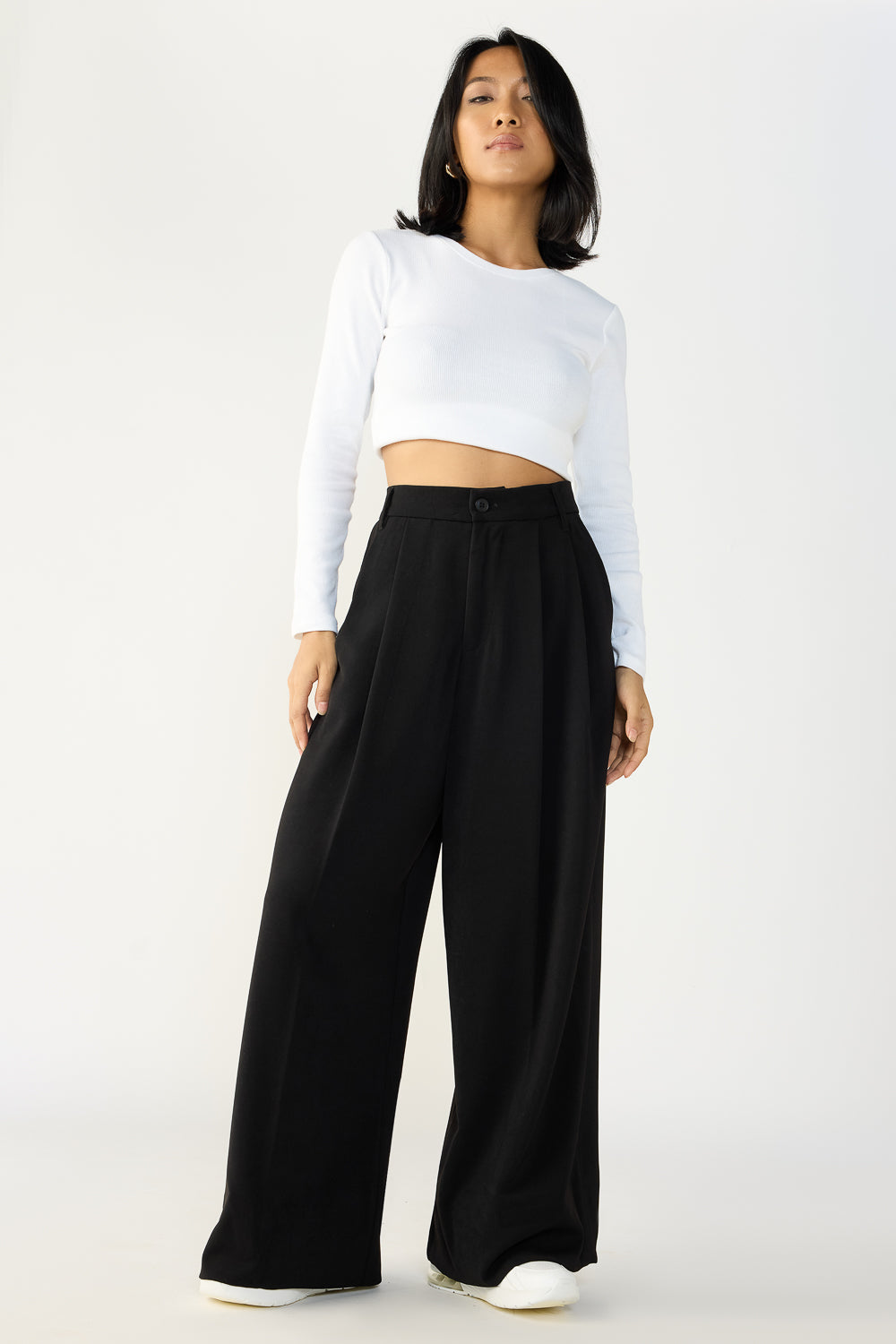 Black Women's Baggy Wide Formal Korean Pants