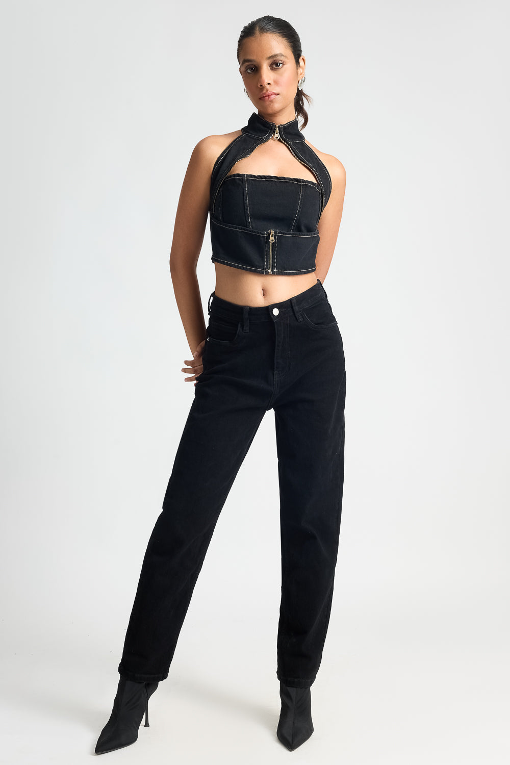 Gothic Black Chain Detailed Women's Top
