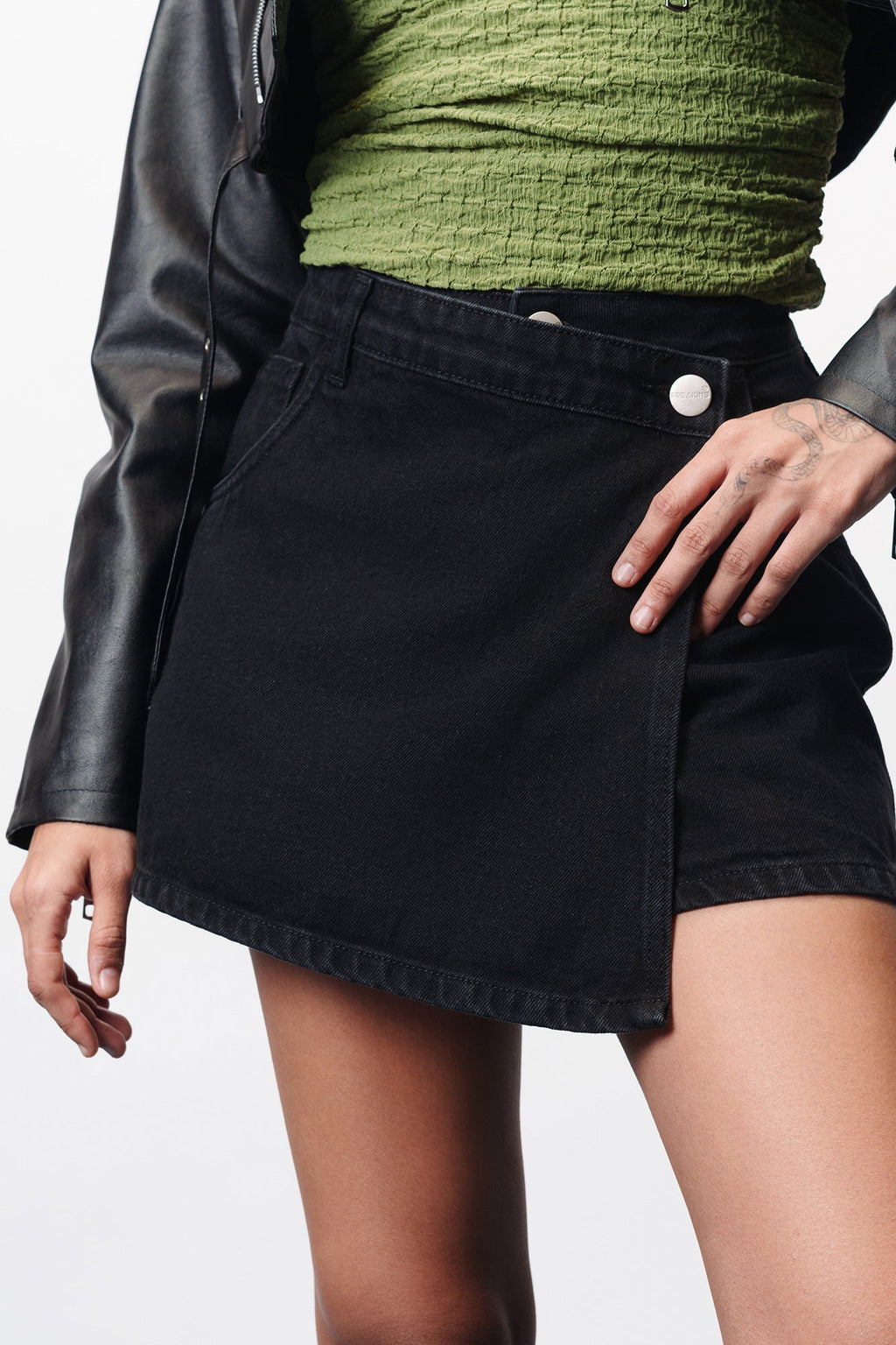 Iris Black Asymmetric Waistband Women's Denim Skort