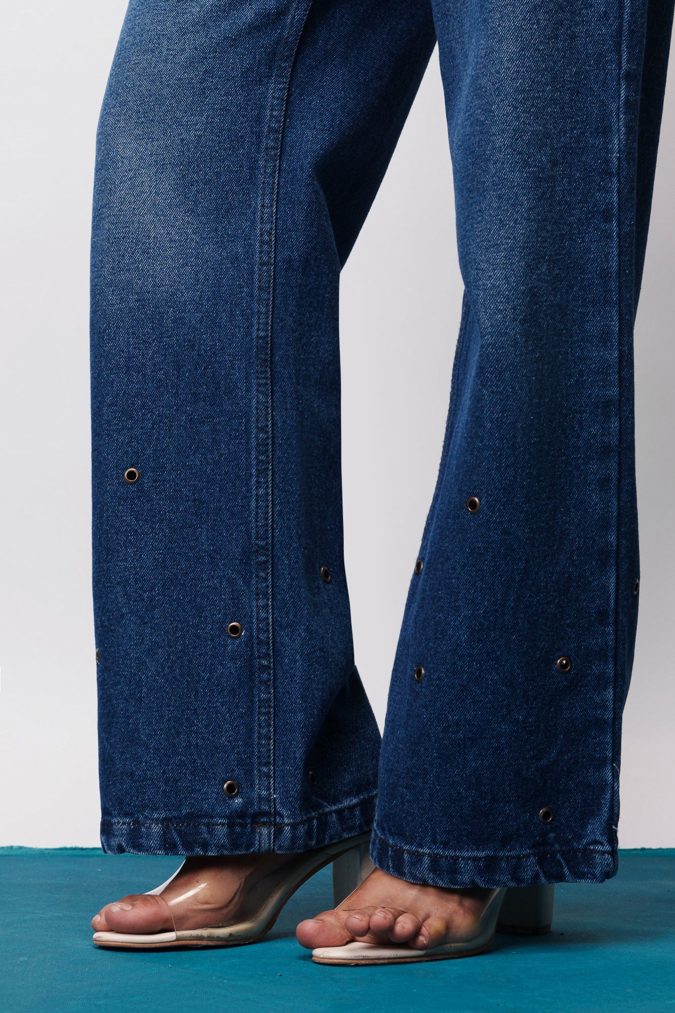 Indigo Eyelet Detail Women's Wide Jeans