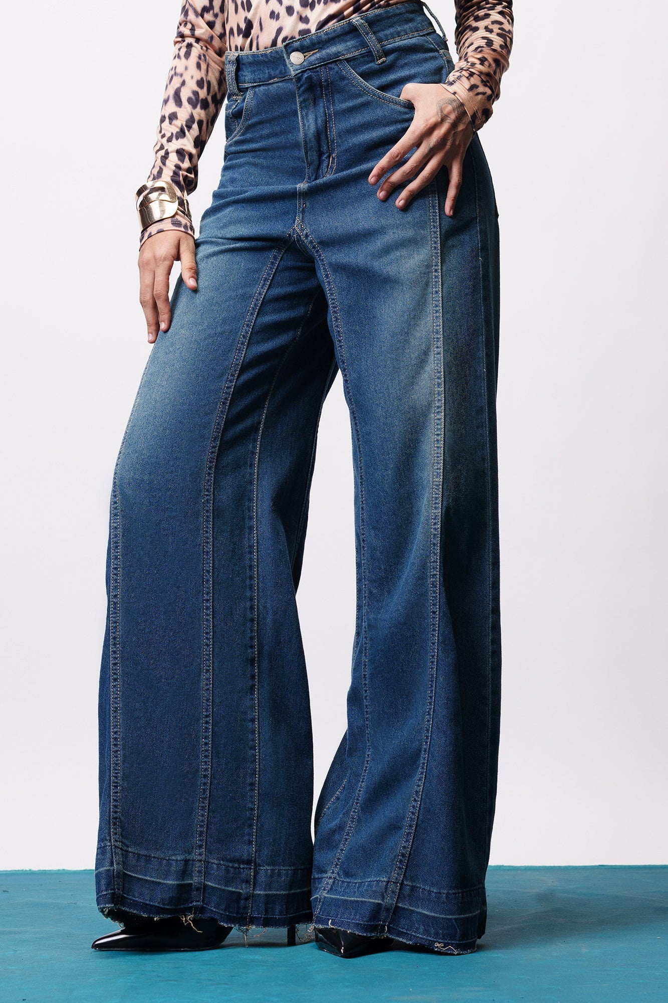 Endless Blue Super Flare Denim Korean Pants