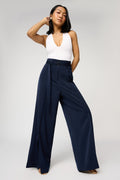 Navy Belted Women's Flared Korean Pants