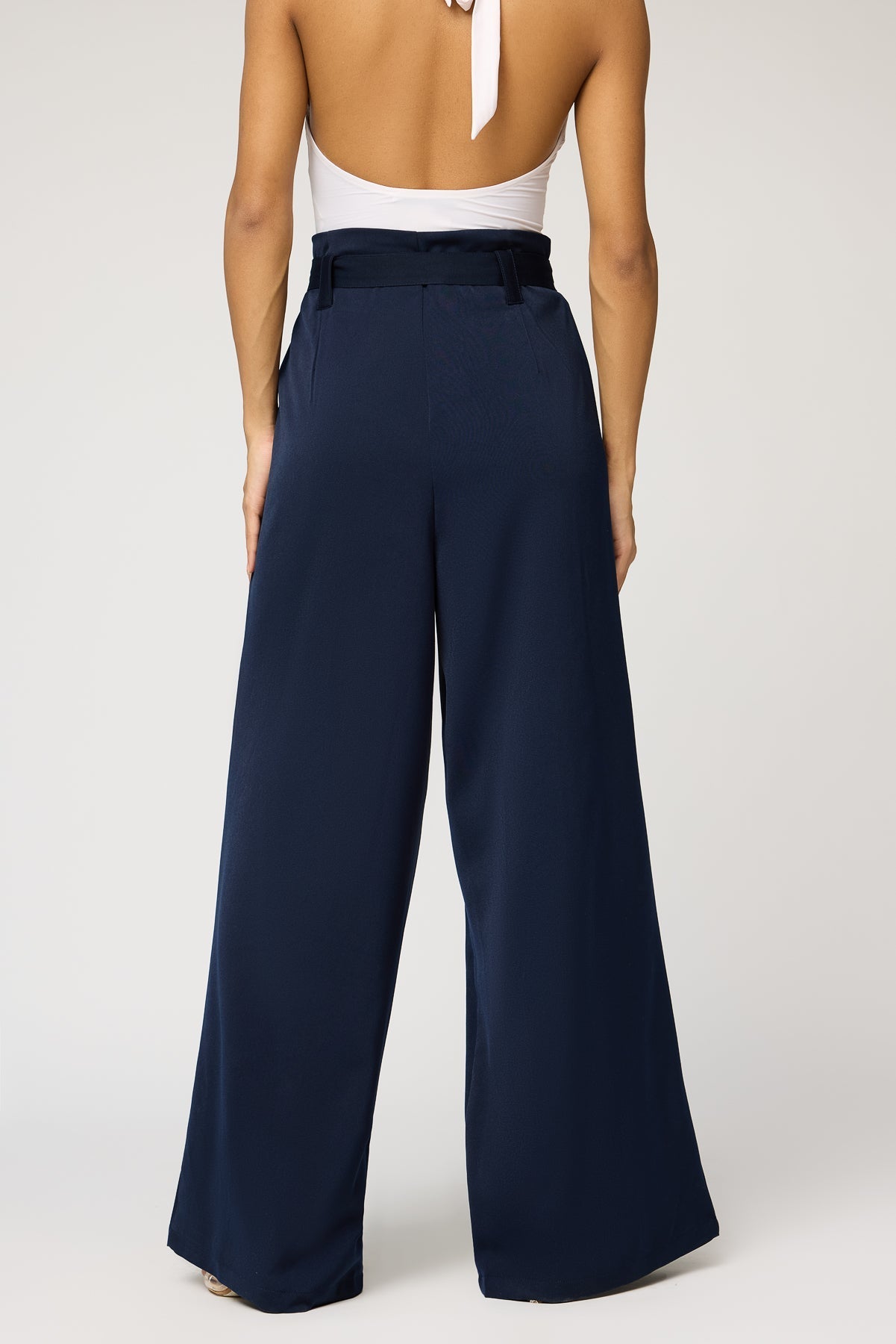 Navy Belted Women's Flared Korean Pants