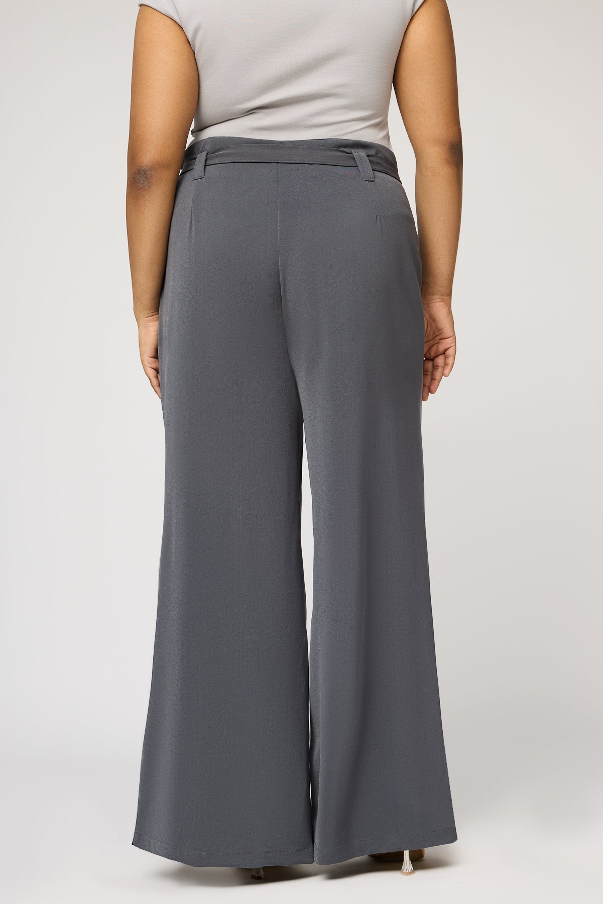 Curve Dove Grey Belted Flared Korean Pants