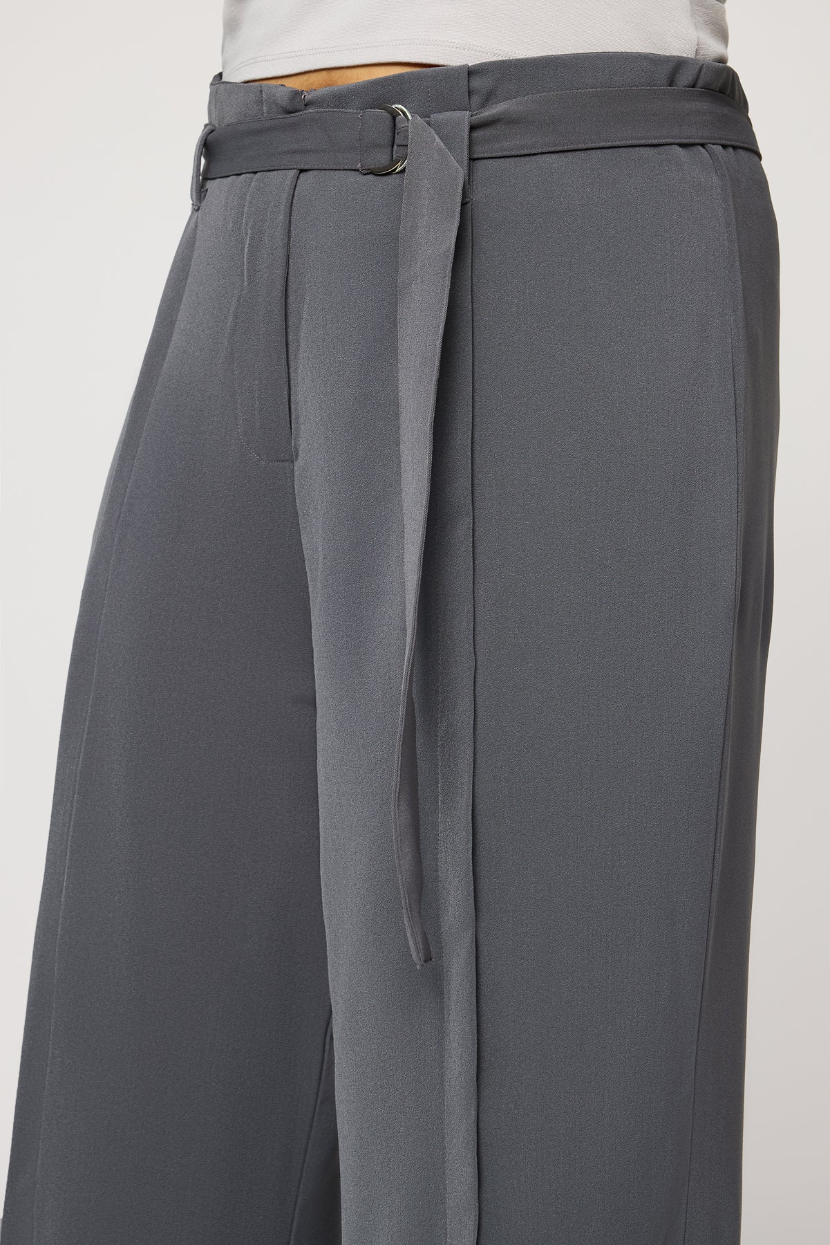 Curve Dove Grey Belted Flared Korean Pants
