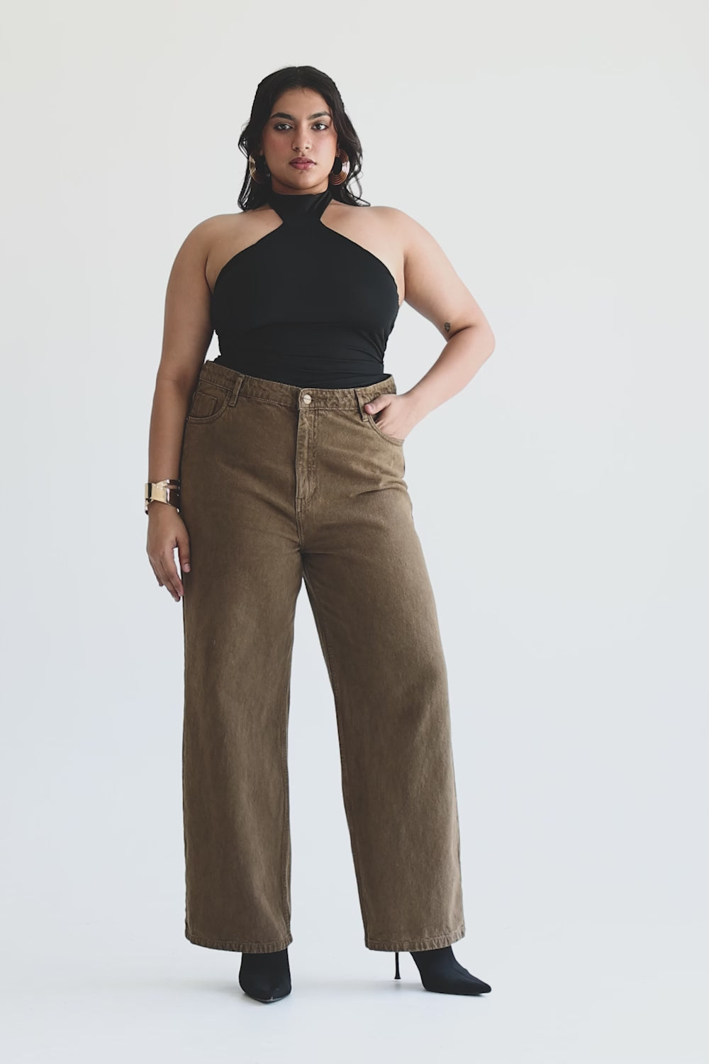 Curve Muted Brown Straight Jeans