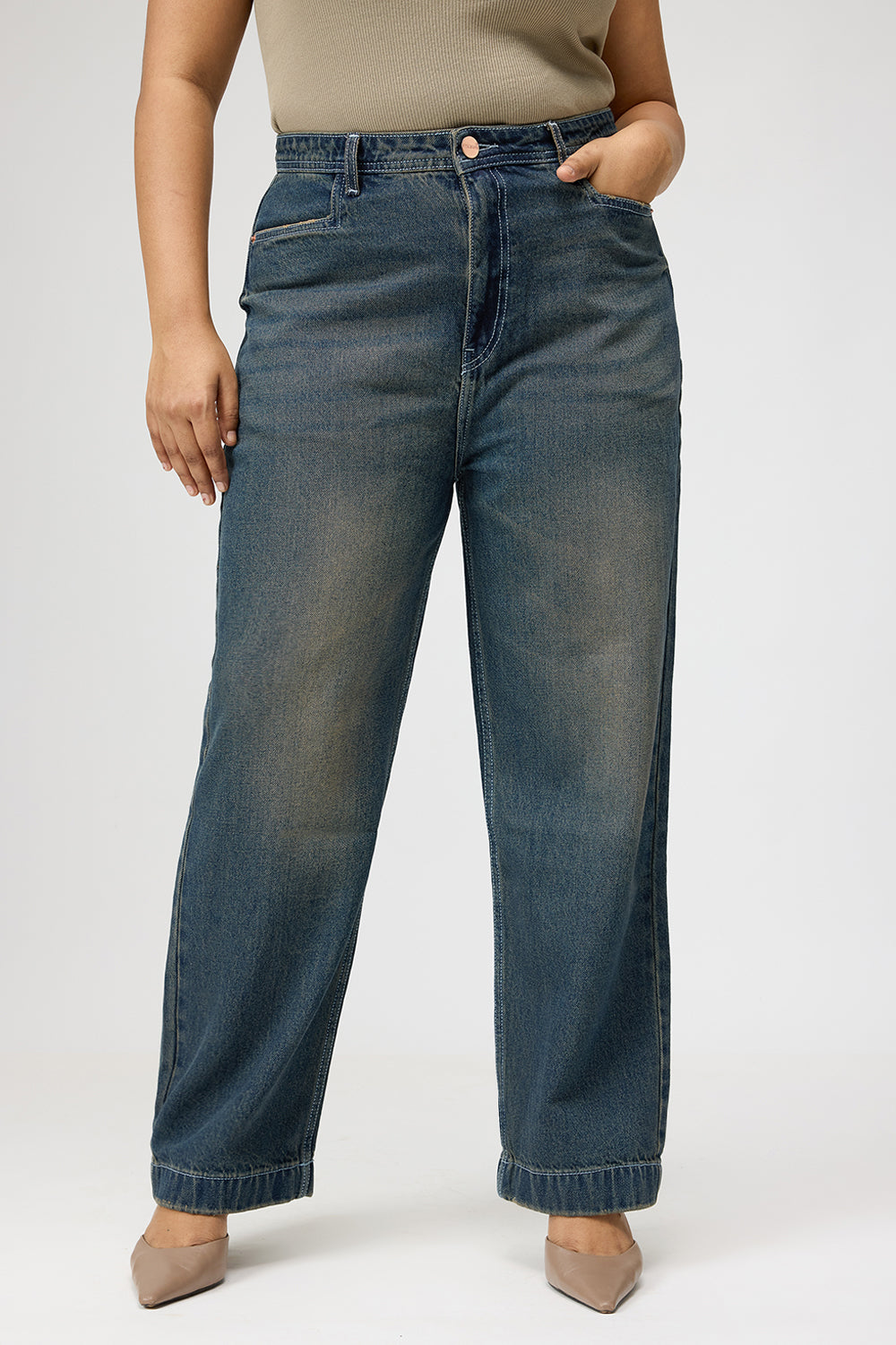 Curve Blue Tinted Straight Jeans