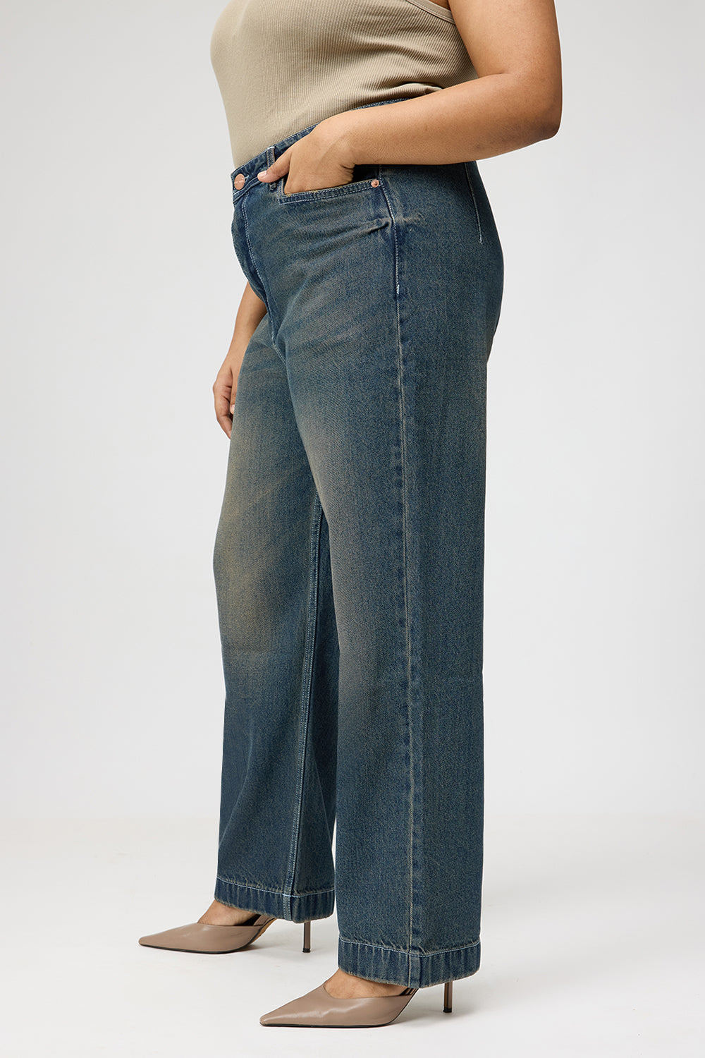 Curve Blue Tinted Straight Jeans