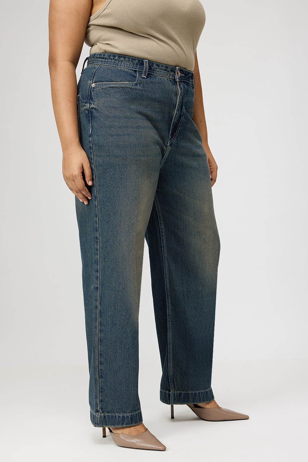 Curve Blue Tinted Straight Jeans
