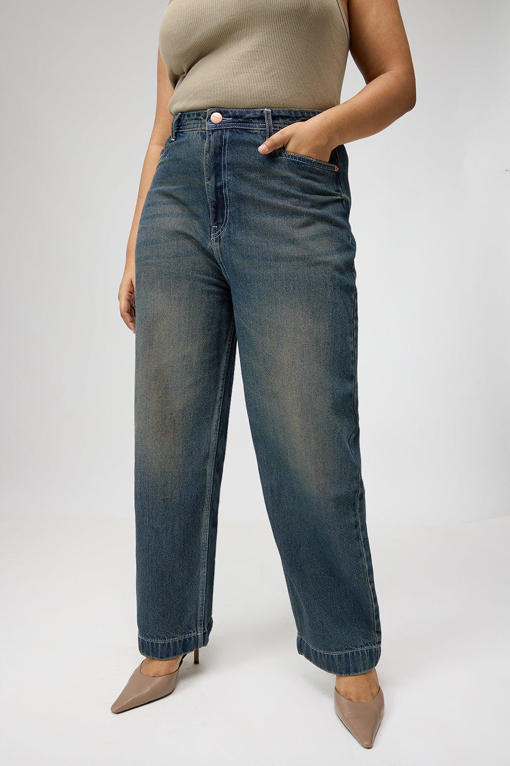 Curve Blue Tinted Straight Jeans