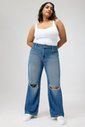 Curve Urban Blue Ripped Wide Jeans