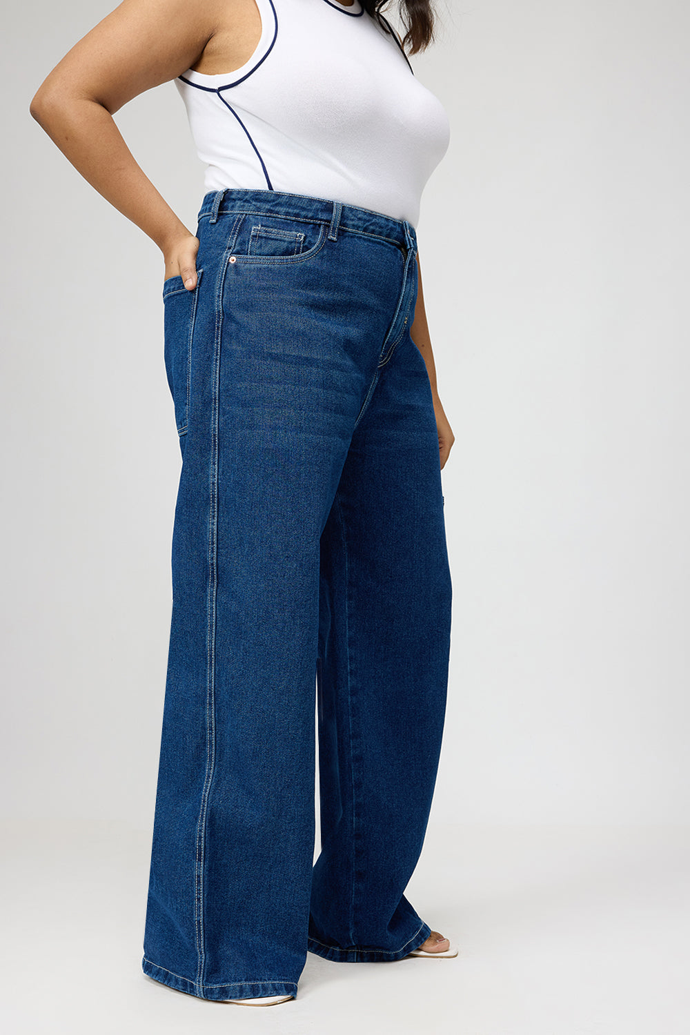 Curve Blue Pintuck Straight Cargo Pants