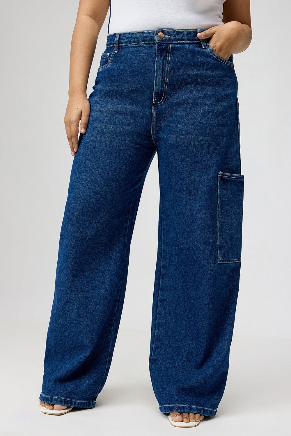 Curve Blue Pintuck Straight Cargo Pants