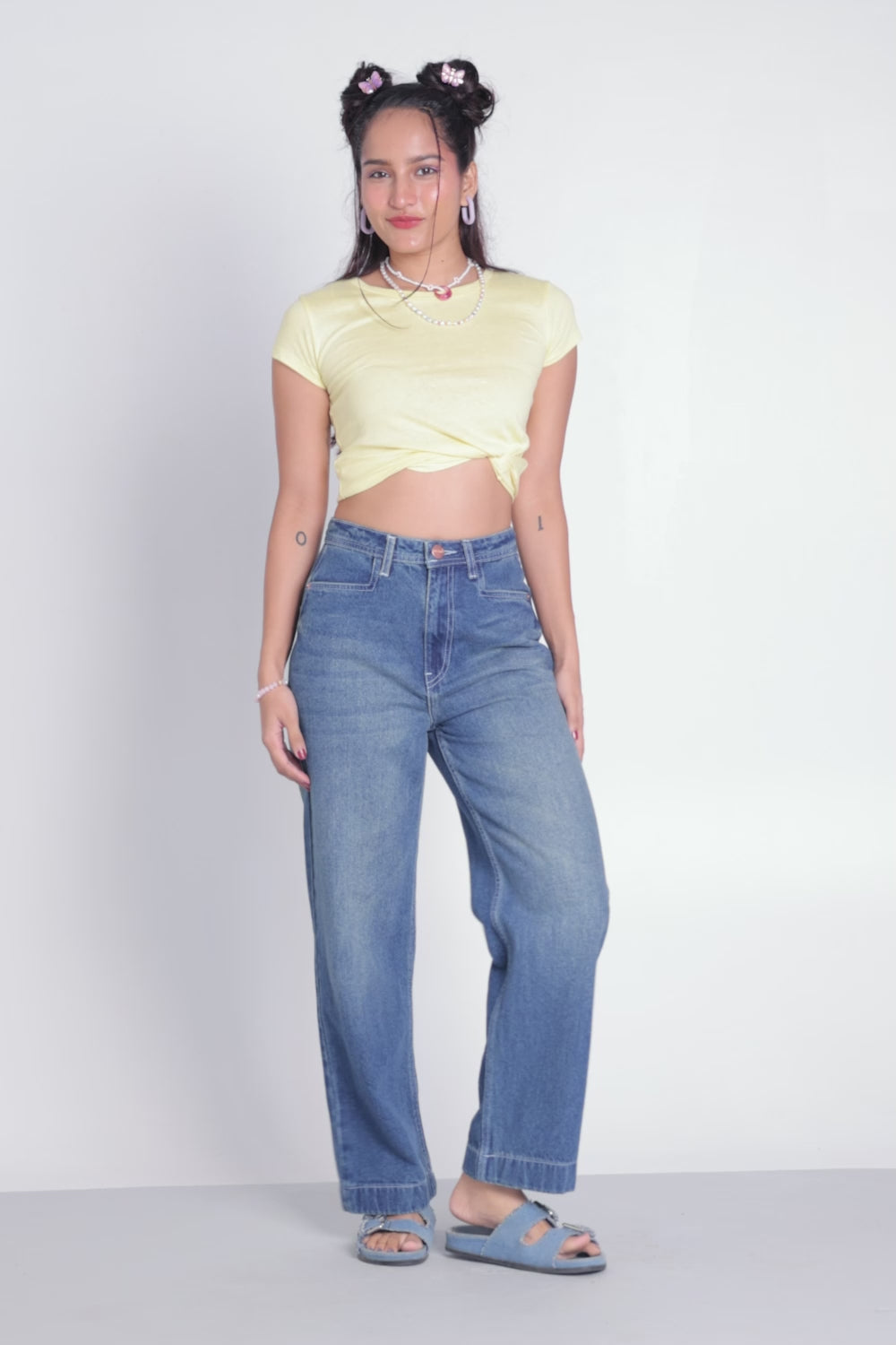 High Waist Mid Blue Straight Fit Jeans