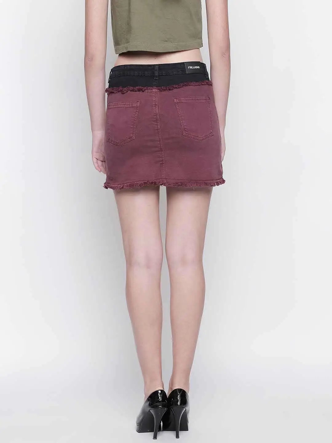 Half'N'Half Denim Wine Skirt